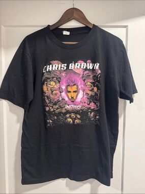 Chris Brown Indigo Tour Black Graphic T-Shirt with Pink Accent